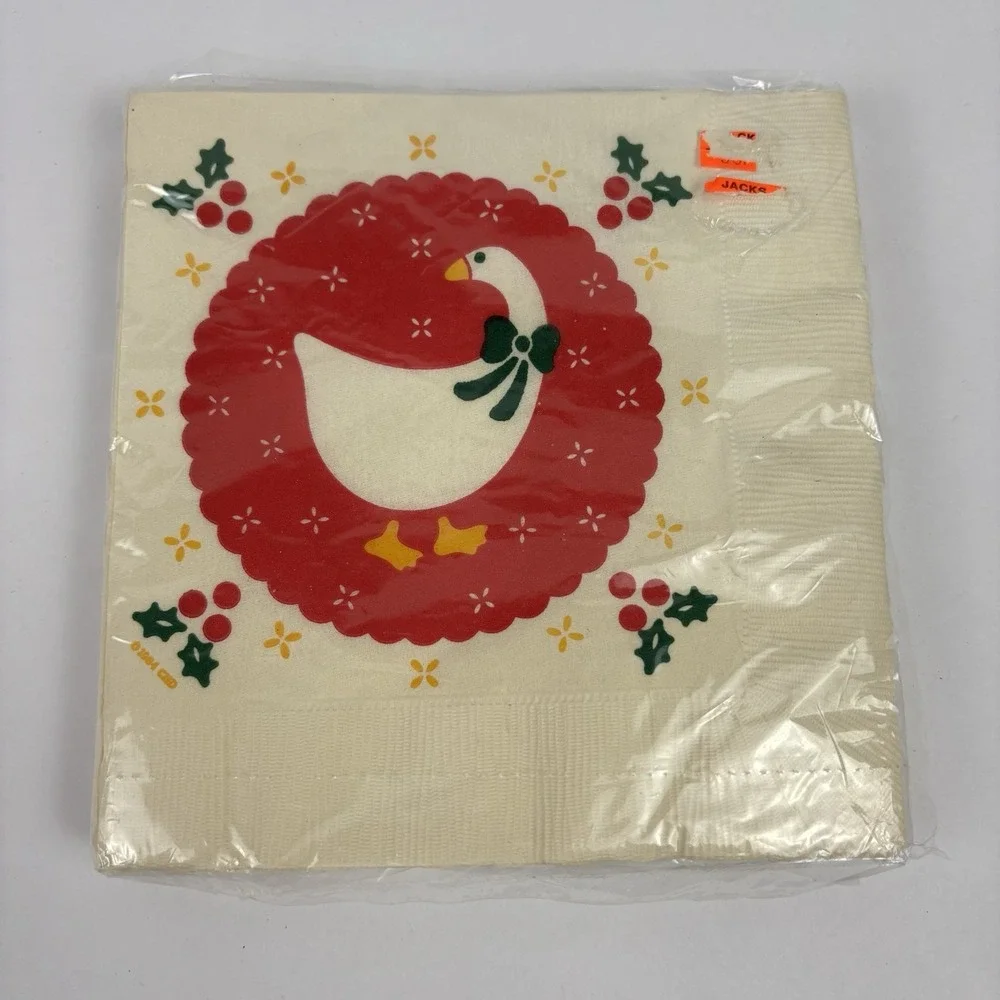 VTG NOS Artfaire Christmas Goose Table Cover And Napkins Granny Core Holly